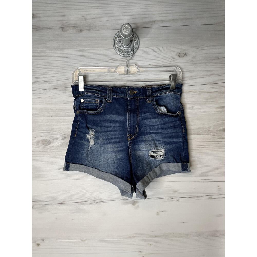 Kendall + Kylie Denim Shorts Womens 7/28 Dark Wash The Icon Cuffed Distressed